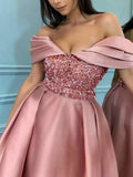 Inrosy mi-longue robe brillante paillette trapèze mode de cocktail rose