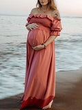 Inrosy robe de grossesse à volantée col bateau manches courtes femme élégant de plage