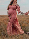 Inrosy robe de grossesse à volantée fluide col bateau femme boho de plage enceinte