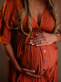 Inrosy robe de grossesse shooting à volantée v-cou manches courtes femme élégant enceinte baby shower