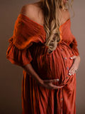 Inrosy robe de grossesse shooting à volantée v-cou manches courtes femme élégant enceinte baby shower