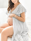 Inrosy robe de grossesse à volantée boutonnage v-cou femme décontracté casual femme enceinte