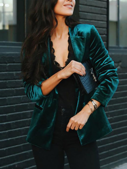 Inrosy blazer en velours col revers élégant mode femme veste