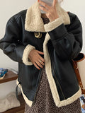 Inrosy manteau aviateur doublé cuir peau de mouton hiver femme perfecto vestes