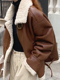 Inrosy manteau aviateur doublé cuir peau de mouton hiver femme perfecto vestes