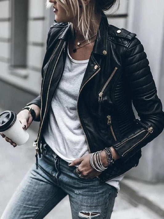 Inrosy perfecto simili cuir fermeture éclair femme blouson style motard noir