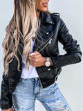 Inrosy court perfecto femme simili cuir fermeture éclair avec poches ceinture col revers veste motard
