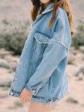 Inrosy court veste en jean boutonnage poches col revers femme style boyfriend oversized jacket