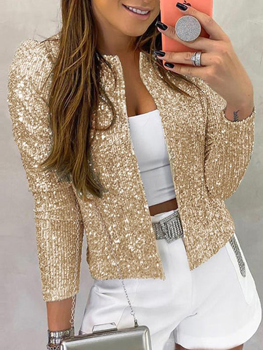 Inrosy veste brillante paillette manches longues élégant femme
