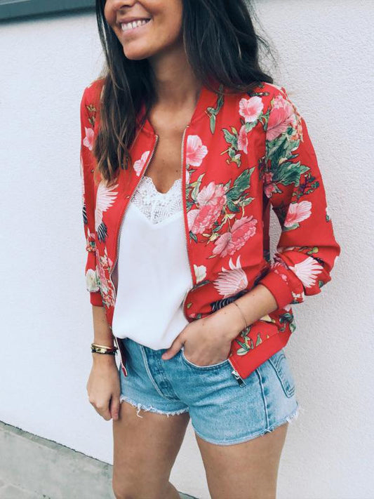 Inrosy bombers été imprimé à fleurie fermeture éclair femme casual boho vestes