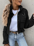 Inrosy court veste unicolore poches ceinture col revers manches longues femme style boyfriend mode