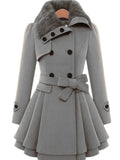 Inrosy manteau patineuse avec fausse fourrure col double boutonnage femme élégant hiver parka