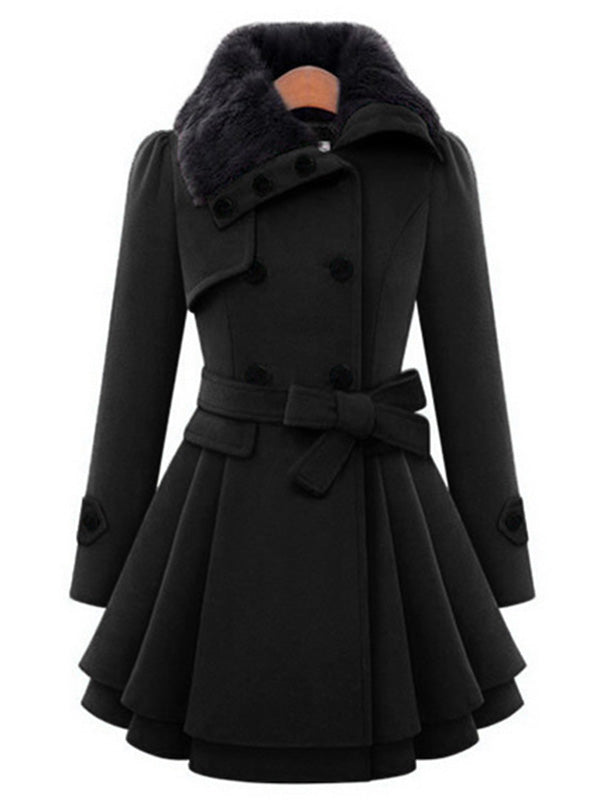 Inrosy manteau patineuse avec fausse fourrure col double boutonnage femme élégant hiver parka