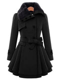 Inrosy manteau patineuse avec fausse fourrure col double boutonnage femme élégant hiver parka