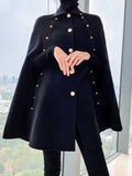 Inrosy manteau en laine cloutée col chemise élégant femme cape noir