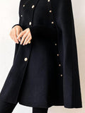 Inrosy manteau en laine cloutée col chemise élégant femme cape noir