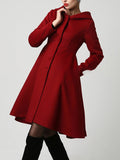 Inrosy mi-longue manteau trapèze coton boutonnage poches à capuche manches longues femme élégant vintage halloween veste