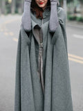 Inrosy longue poncho manteau en laine capuche asymétrique mode femme cape
