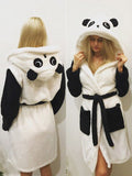 Inrosy peignoir panda animal en polaire capuche avec oreilles ceinture mignon femme pyjama robe