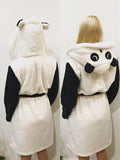 Inrosy peignoir panda animal en polaire capuche avec oreilles ceinture mignon femme pyjama robe