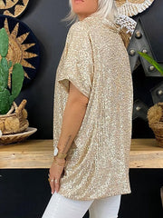 Inrosy t-shirt brillante paillette v-cou manches courtes femme lâche