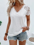 Inrosy t-shirt unicolore dentelle v-cou manches volants manches courtes femme casual doux hauts