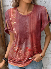 Inrosy t-shirt imprimé à fleurie col rond manches courtes femme boho décontracté hauts