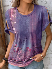 Inrosy t-shirt imprimé à fleurie col rond manches courtes femme boho décontracté hauts