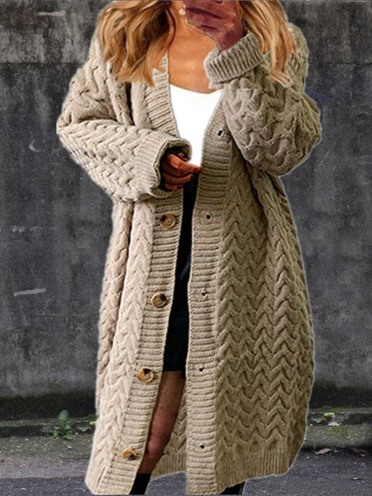 Inrosy longue cardigan en grosse maille unicolore boutons coton femme lâche pull