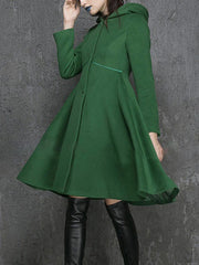 Inrosy mi-longue manteau trapèze coton boutonnage poches à capuche manches longues femme élégant vintage halloween veste